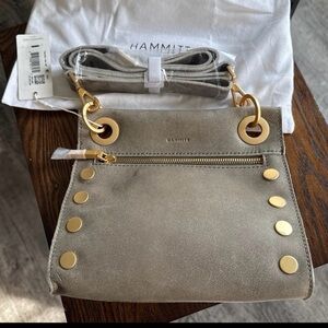 Hammitt Taupe Suede Crossbody with Gold Hardware Accents